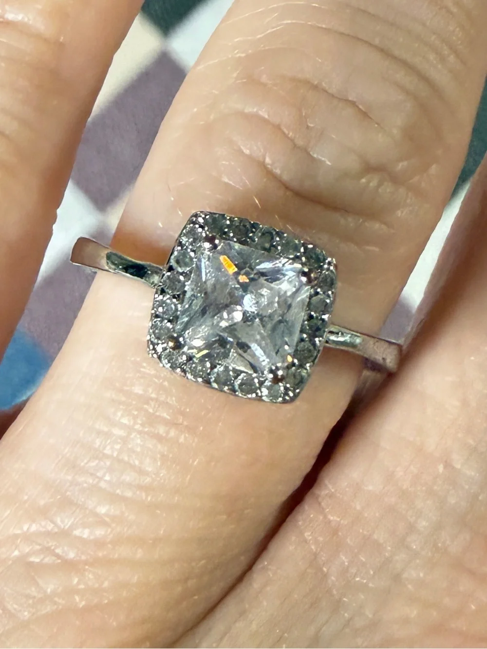 Princess Cut Halo Ring with Accent Stones